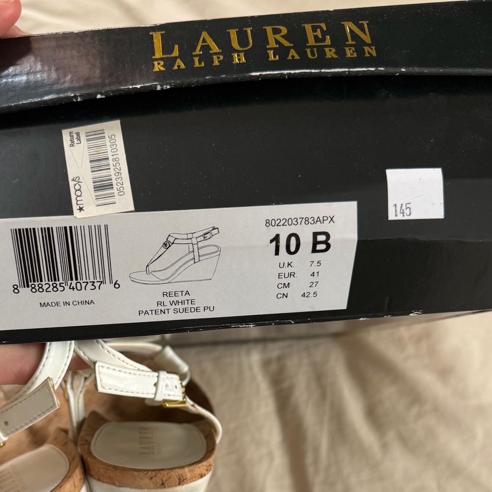 Vintage White Patent REETA Ralph Lauren Heeled Cork Sandal - Picture 4 of 8